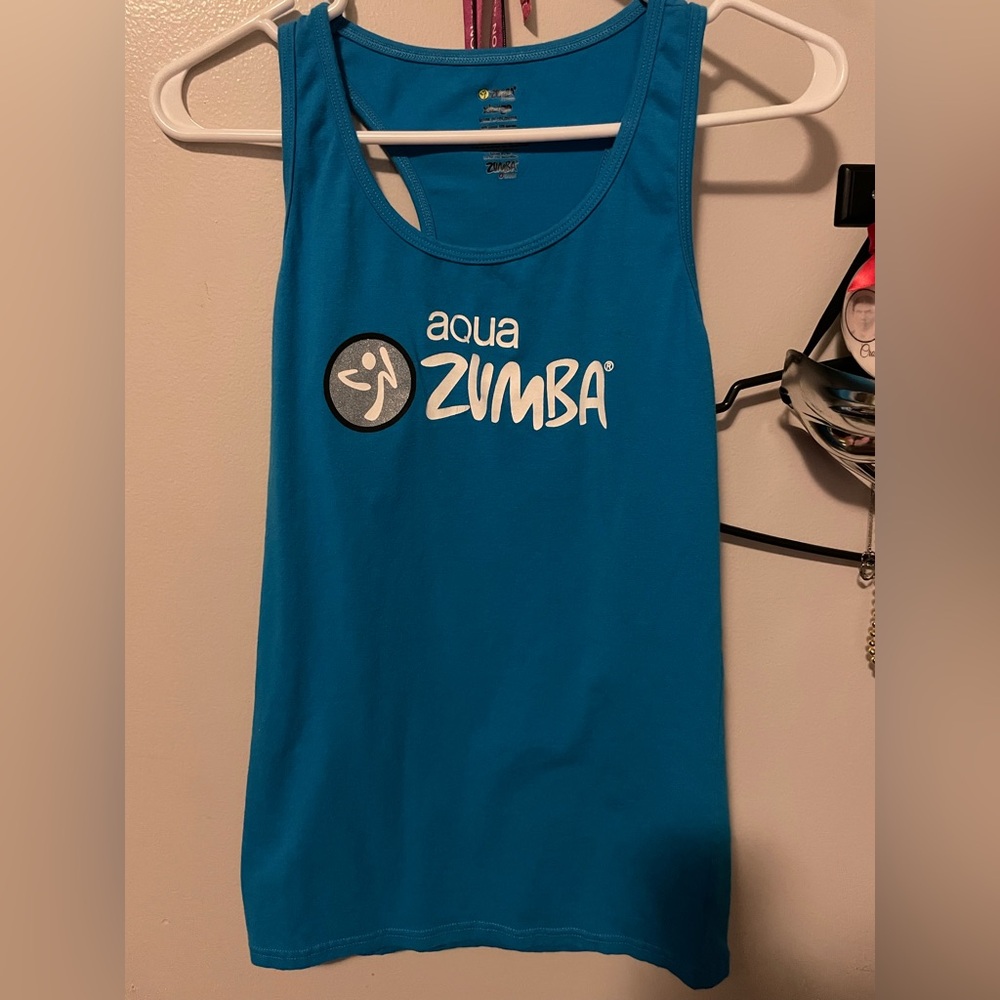 Women’s XLovely Aqua Zumba instructor tank top worn